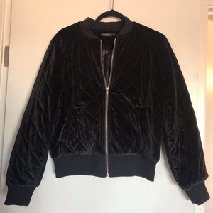 Boohoo black quilted velvet bomber jacket